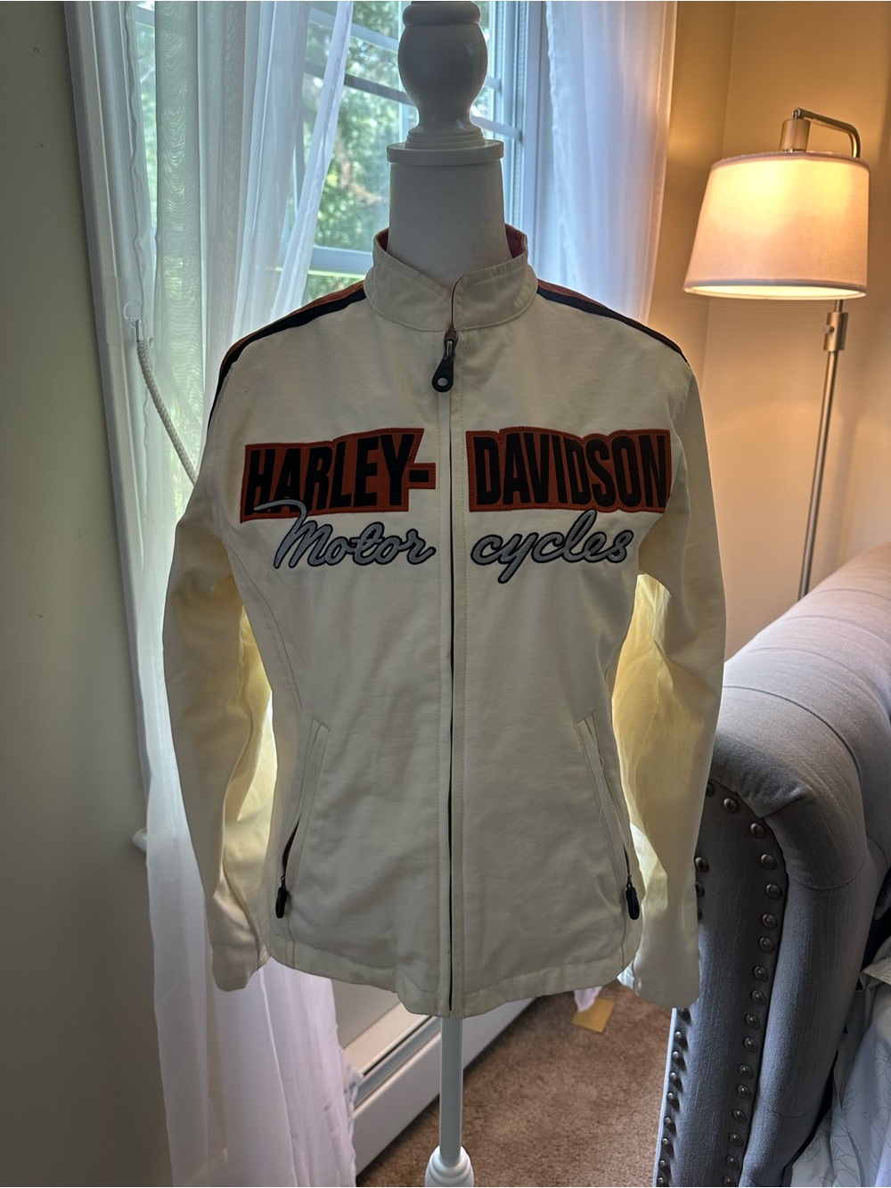 Harley-Davidson Cream Zip Front Shirt Jacket with Black & Orange Trim